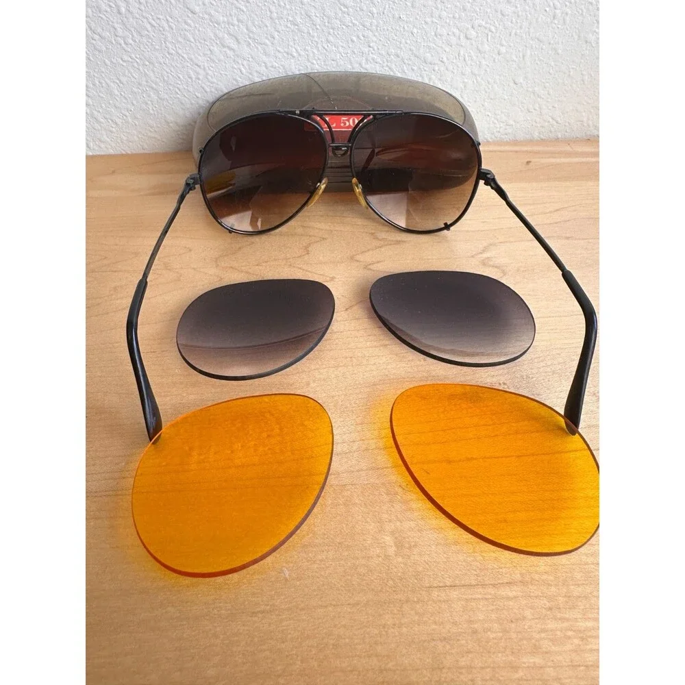 Vintage 1980s XL500 Aviator Sunglasses 3 Interchangeable Lenses Taiwan ROC Case